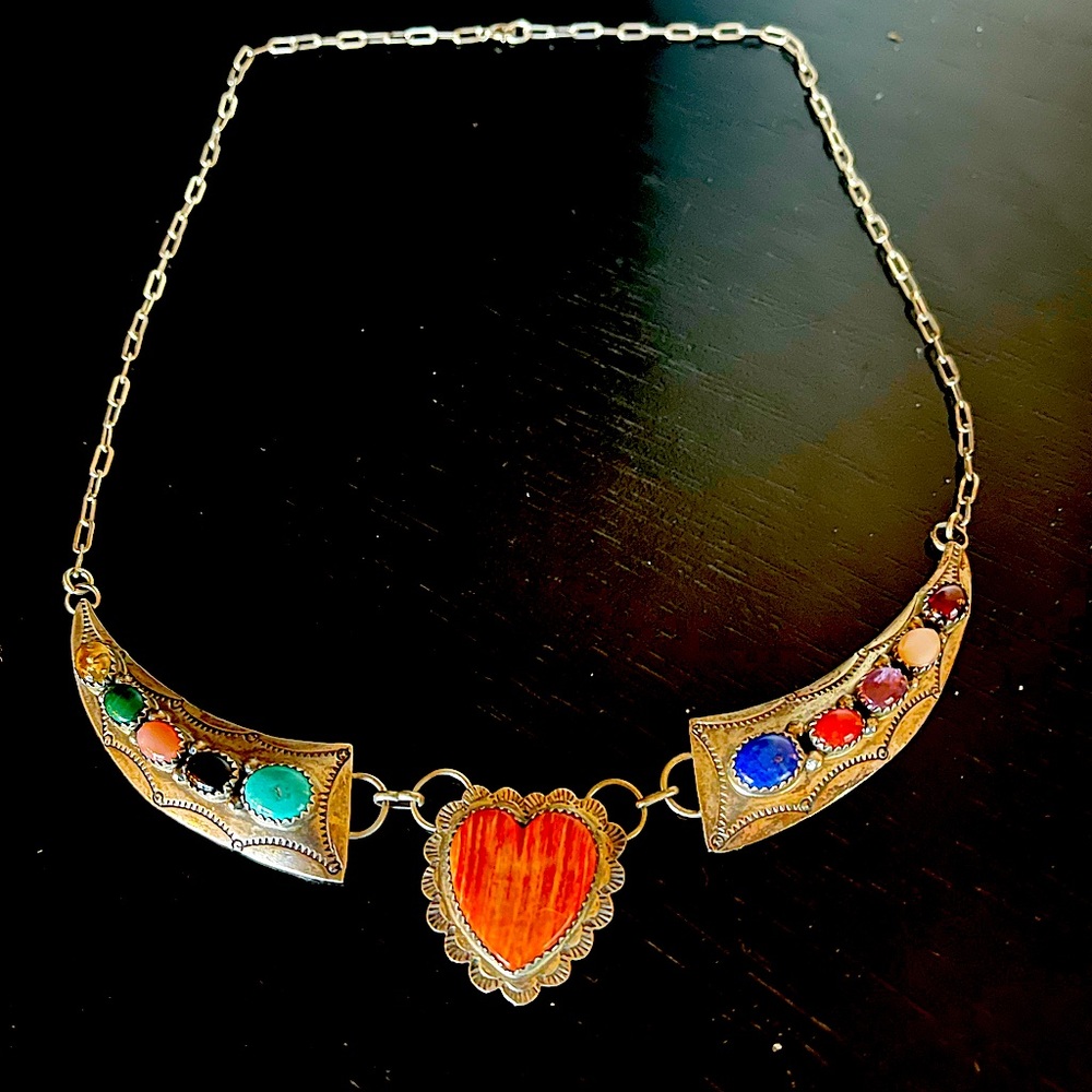 SOUTHWEST Zuni VIRGIL LEEKYA Sterling Silver Signed VL Multi Stone 16” necklace